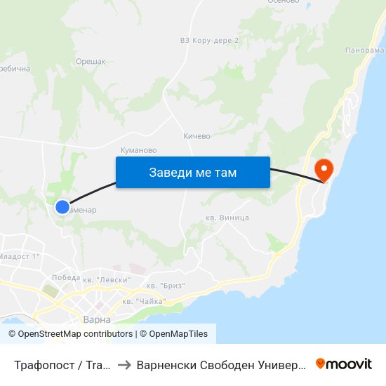Трафопост / Transformer Station to Варненски Свободен Университет „Черноризец Храбър“ map