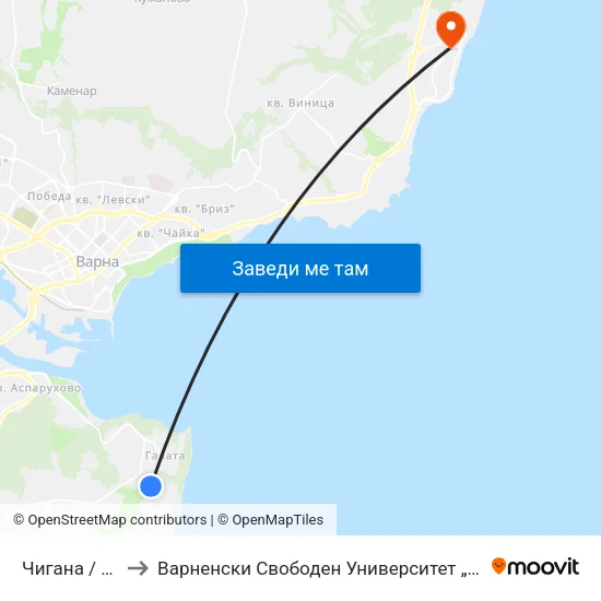 Чигана / Chigana to Варненски Свободен Университет „Черноризец Храбър“ map