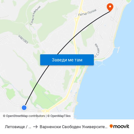 Летовище / Letovishte to Варненски Свободен Университет „Черноризец Храбър“ map