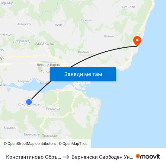Константиново Обръщач / Konstantinovo Turn Spot to Варненски Свободен Университет „Черноризец Храбър“ map