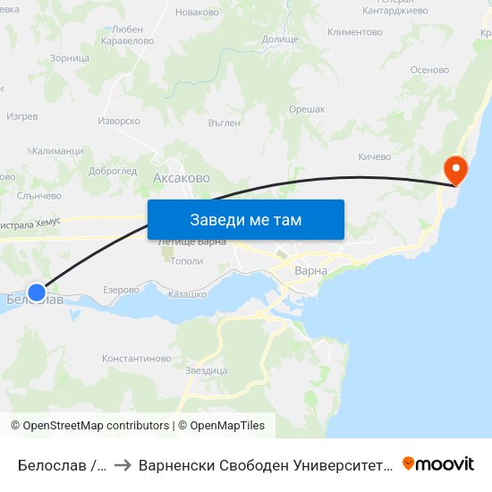 Белослав / Beloslav to Варненски Свободен Университет „Черноризец Храбър“ map