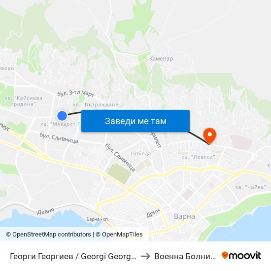 Георги Георгиев / Georgi Georgiev to Военна Болница map