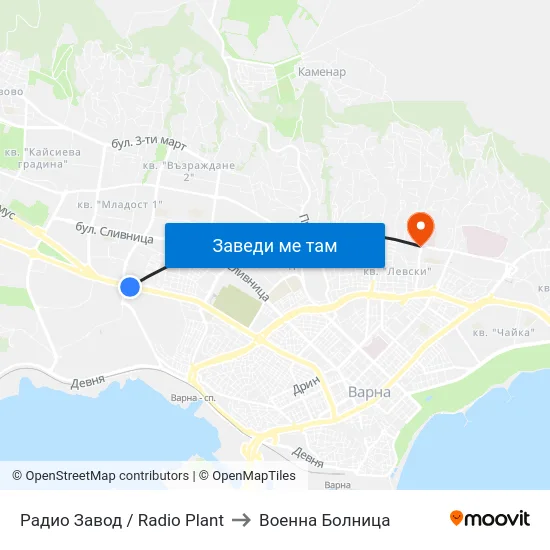 Радио Завод / Radio Plant to Военна Болница map