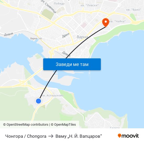 Чонгора / Chongora to Ввму „Н. Й. Вапцаров“ map