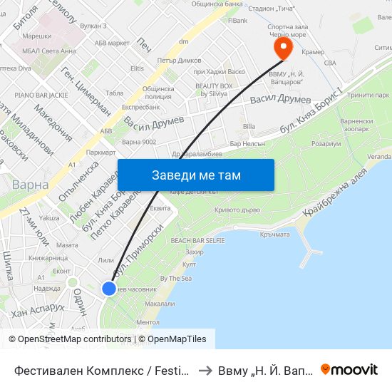Фестивален Комплекс / Festival Complex to Ввму „Н. Й. Вапцаров“ map