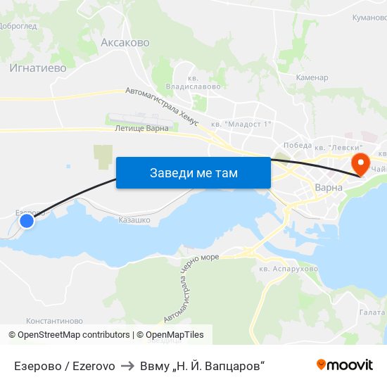 Езерово / Ezerovo to Ввму „Н. Й. Вапцаров“ map