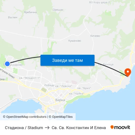 Стадиона / Stadium to Св. Св. Константин И Елена map
