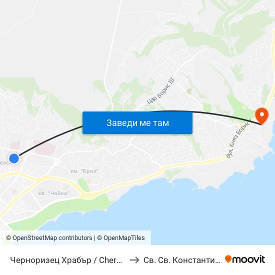 Черноризец Храбър / Chernorizets Hrabar to Св. Св. Константин И Елена map