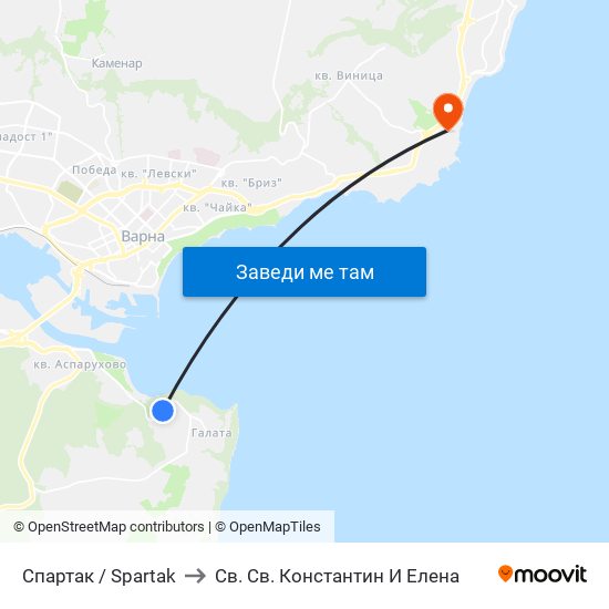 Спартак / Spartak to Св. Св. Константин И Елена map