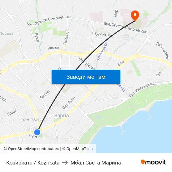 Козирката / Kozirkata to Мбал Света Марина map