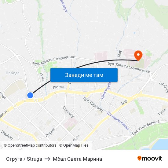 Струга / Struga to Мбал Света Марина map