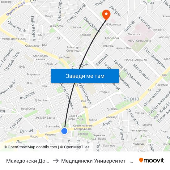 Македонски Дом / Makedonski Dom to Медицински Университет - Факултет По Дентална Медицина map