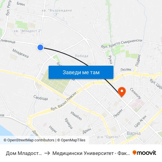 Дом Младост / Dom Mladost to Медицински Университет - Факултет По Дентална Медицина map