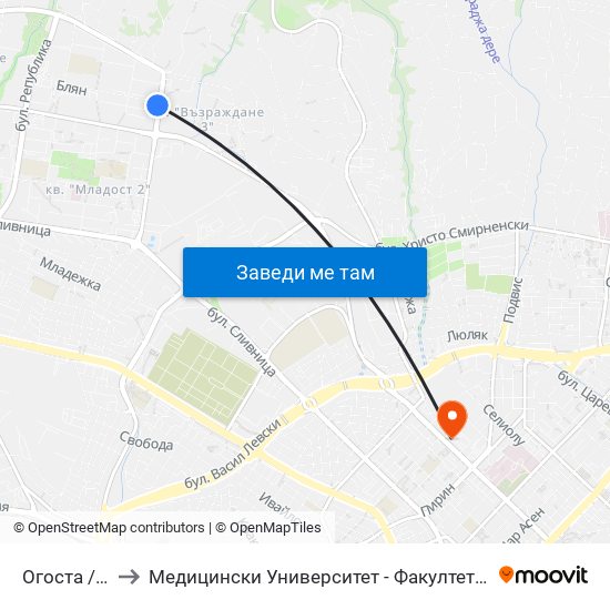 Огоста / Ogosta to Медицински Университет - Факултет По Дентална Медицина map