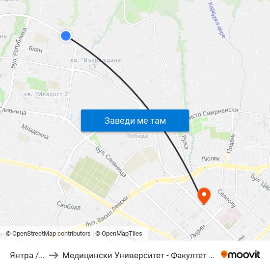 Янтра / Yantra to Медицински Университет - Факултет По Дентална Медицина map