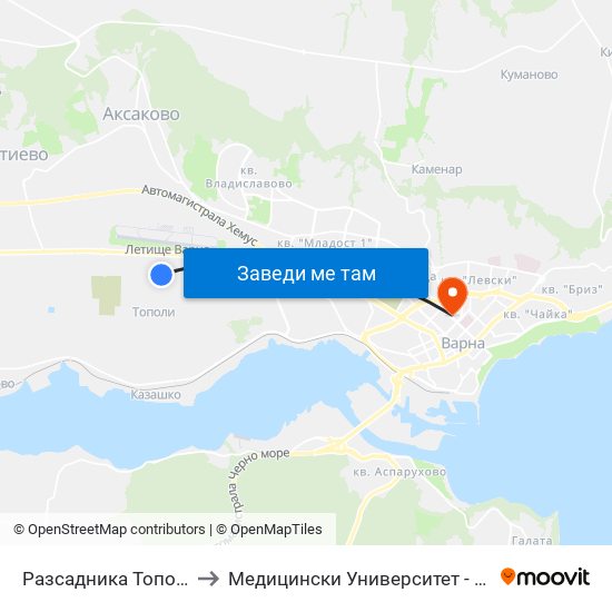 Разсадника Тополи / Razsadnika Topoli to Медицински Университет - Факултет По Дентална Медицина map