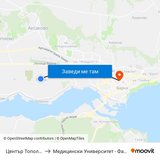 Център Тополи / Center Topoli to Медицински Университет - Факултет По Дентална Медицина map