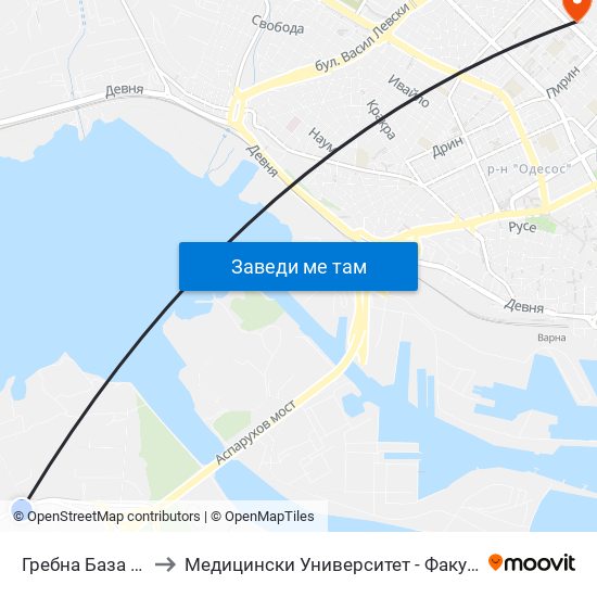 Гребна База / Grebna Baza to Медицински Университет - Факултет По Дентална Медицина map