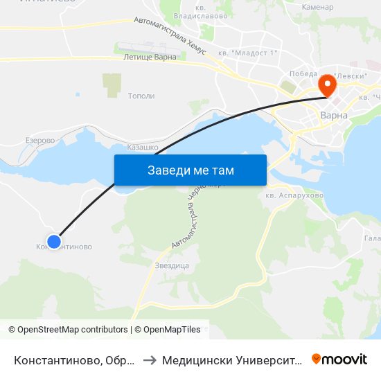 Константиново, Обръщач / Konstantinovo (Turn Spot) to Медицински Университет - Факултет По Дентална Медицина map