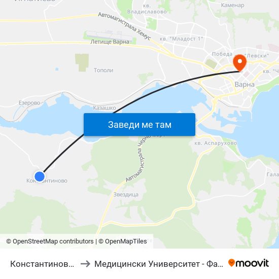 Константиново / Konstantinovo to Медицински Университет - Факултет По Дентална Медицина map