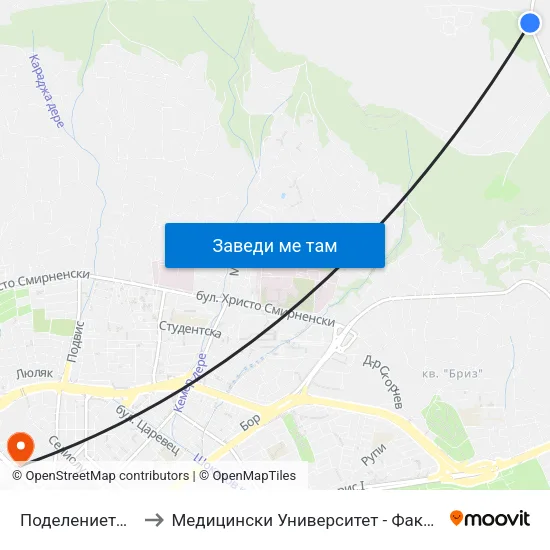 Поделението / Podelenieto to Медицински Университет - Факултет По Дентална Медицина map