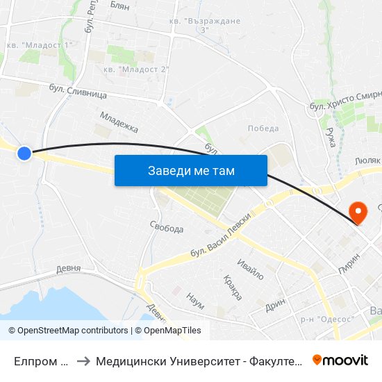 Елпром / Elprom to Медицински Университет - Факултет По Дентална Медицина map