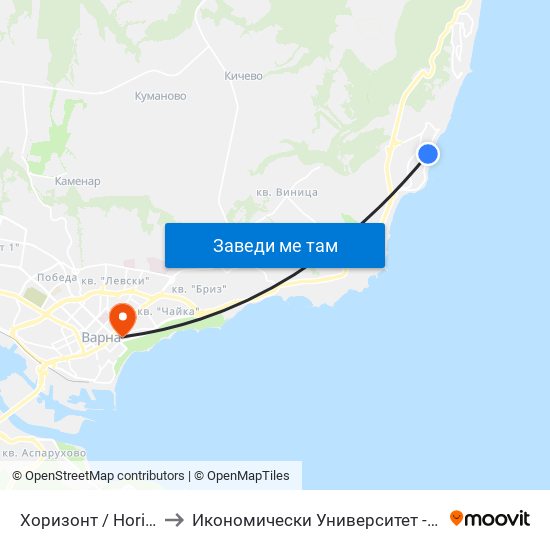Хоризонт / Horizont to Икономически Университет - Варна map