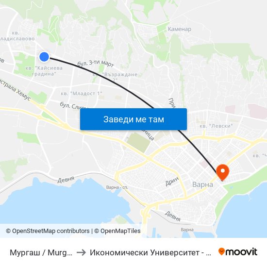 Мургаш / Murgash to Икономически Университет - Варна map