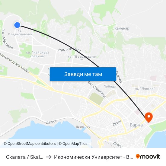 Скалата / Skalata to Икономически Университет - Варна map