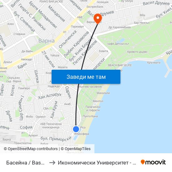 Басейна / Baseyna to Икономически Университет - Варна map