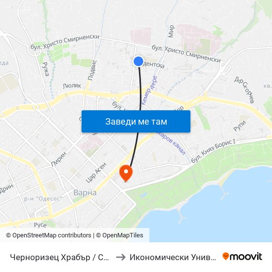 Черноризец Храбър / Chernorizets Hrabar to Икономически Университет - Варна map