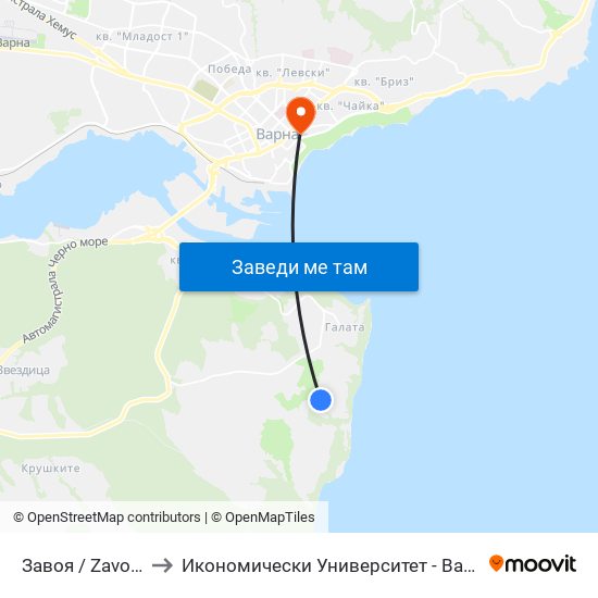 Завоя / Zavoya to Икономически Университет - Варна map