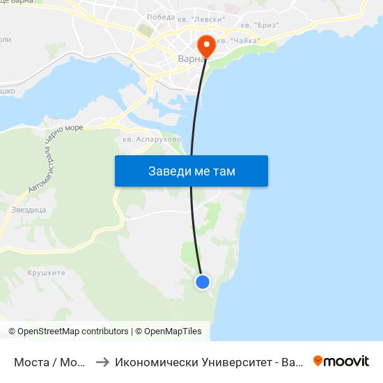 Моста / Mosta to Икономически Университет - Варна map
