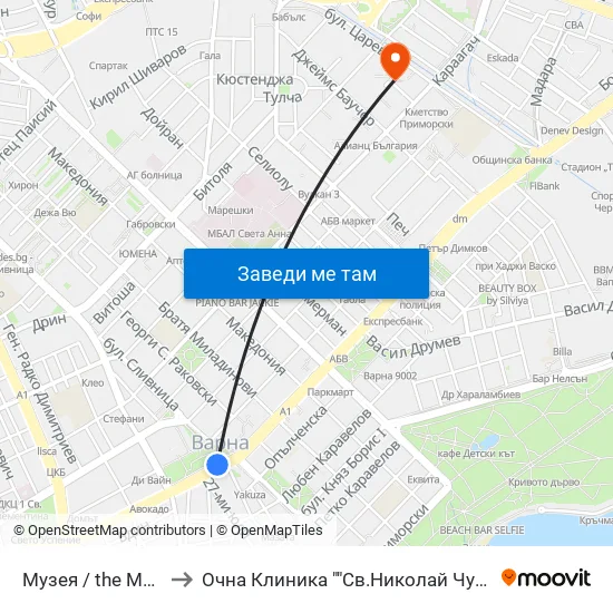 Музея / the Museum to Очна Клиника ""Св.Николай Чудотворец"" map