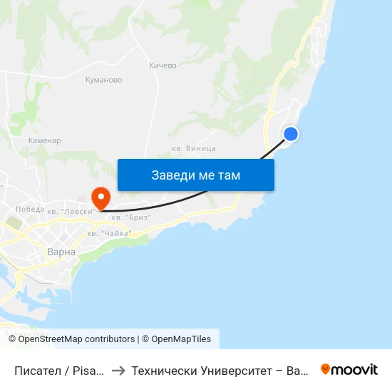 Писател / Pisatel to Технически Университет – Варна map