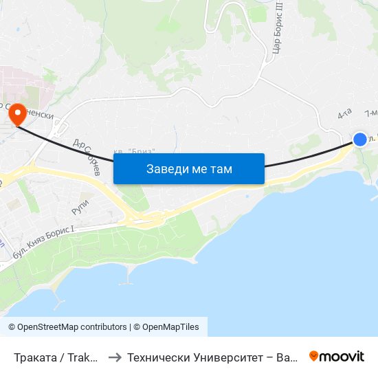 Траката / Trakata to Технически Университет – Варна map