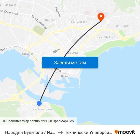 Народни Будители / Narodni Buditeli to Технически Университет – Варна map