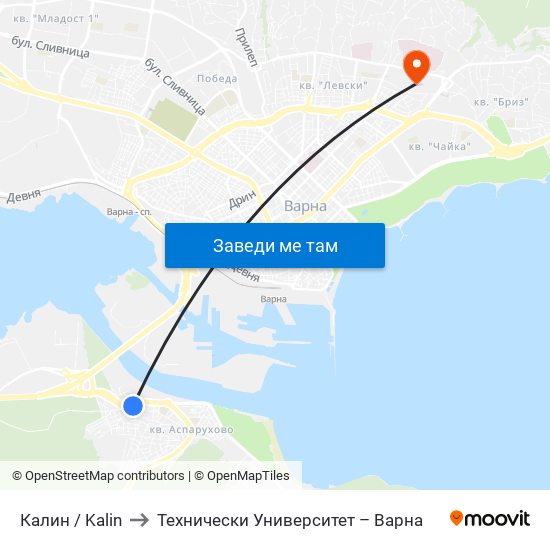 Калин / Kalin to Технически Университет – Варна map