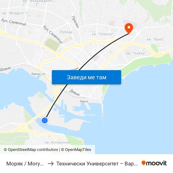 Моряк / Moryak to Технически Университет – Варна map