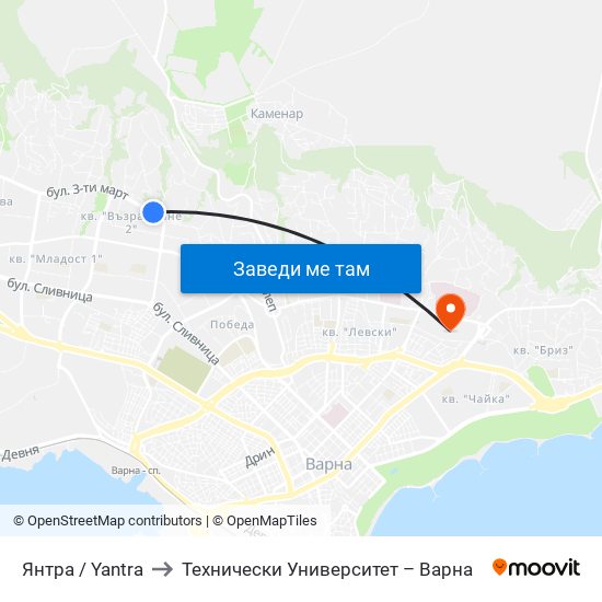 Янтра / Yantra to Технически Университет – Варна map