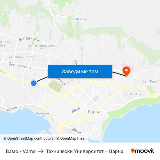 Вамо / Vamo to Технически Университет – Варна map