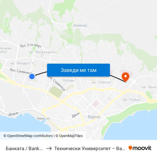 Банката / Bankata to Технически Университет – Варна map