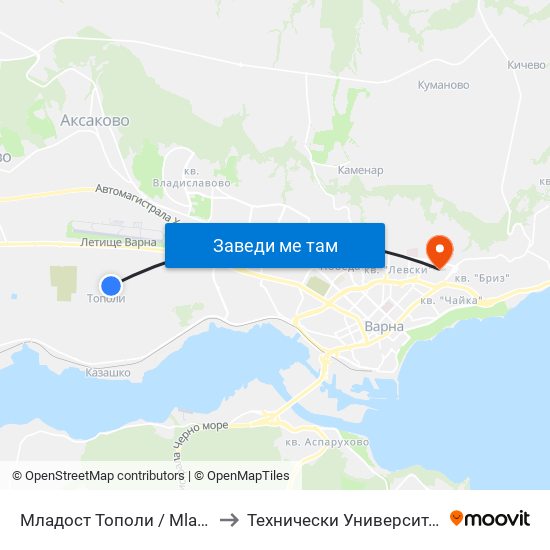 Младост Тополи / Mladost Topoli to Технически Университет – Варна map