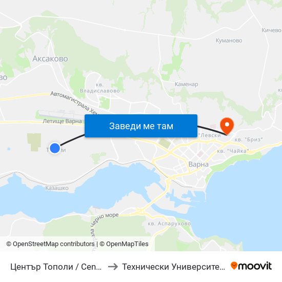 Център Тополи / Center Topoli to Технически Университет – Варна map