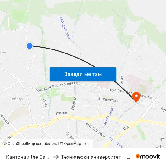 Кантона / the Canton to Технически Университет – Варна map