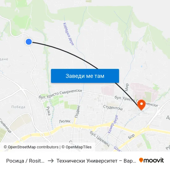 Росица / Rositsa to Технически Университет – Варна map