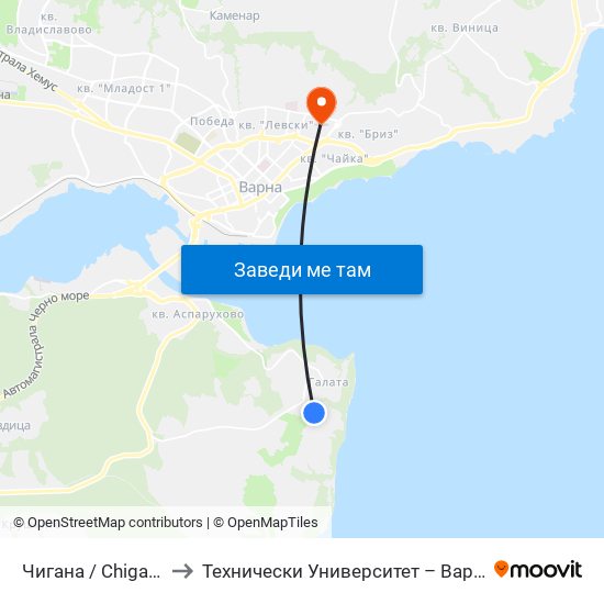 Чигана / Chigana to Технически Университет – Варна map