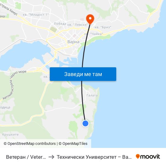 Ветеран / Veteran to Технически Университет – Варна map