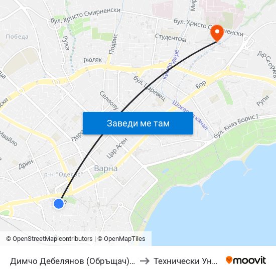 Димчо Дебелянов (Обръщач) / Dimcho Debelyanov (Turn Spot) to Технически Университет – Варна map