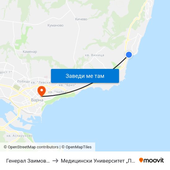 Генерал Заимов / General Zaimov to Медицински Университет „Проф. Д-Р Параскев Стоянов“ map